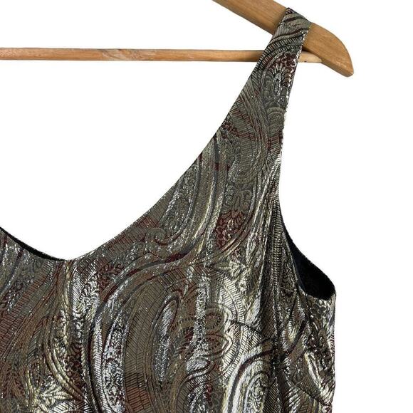 J.Crew Cate Silk Metallic Paisley Cami V-Neck Tank Top in Shimmery Gold, Size 2 - Picture 6 of 13